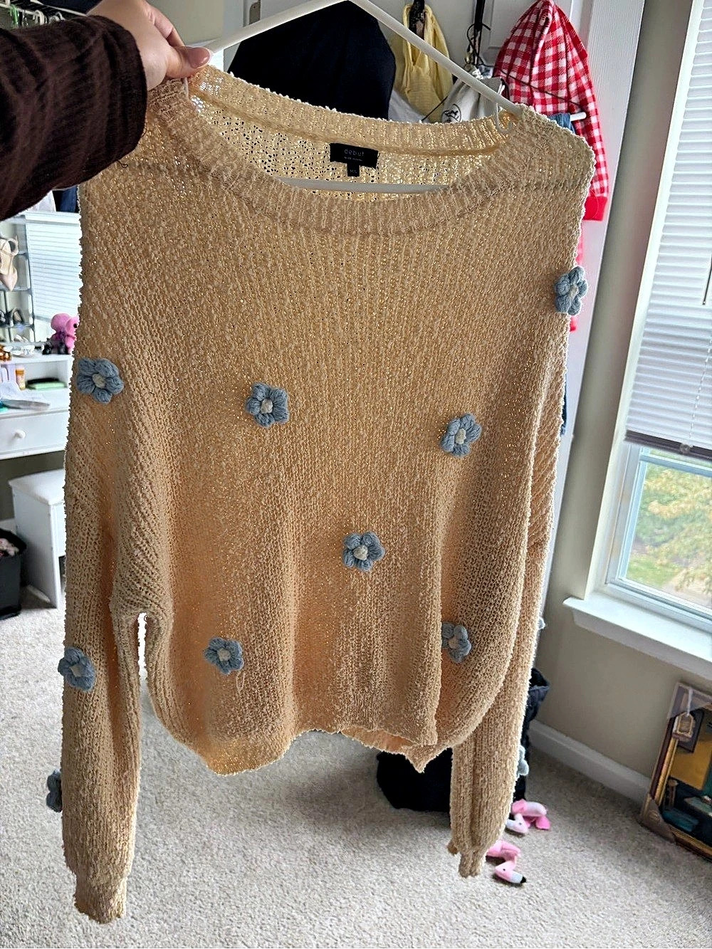 Dreamers by Debut Floral Crewneck Sweater in Brown & Blue
